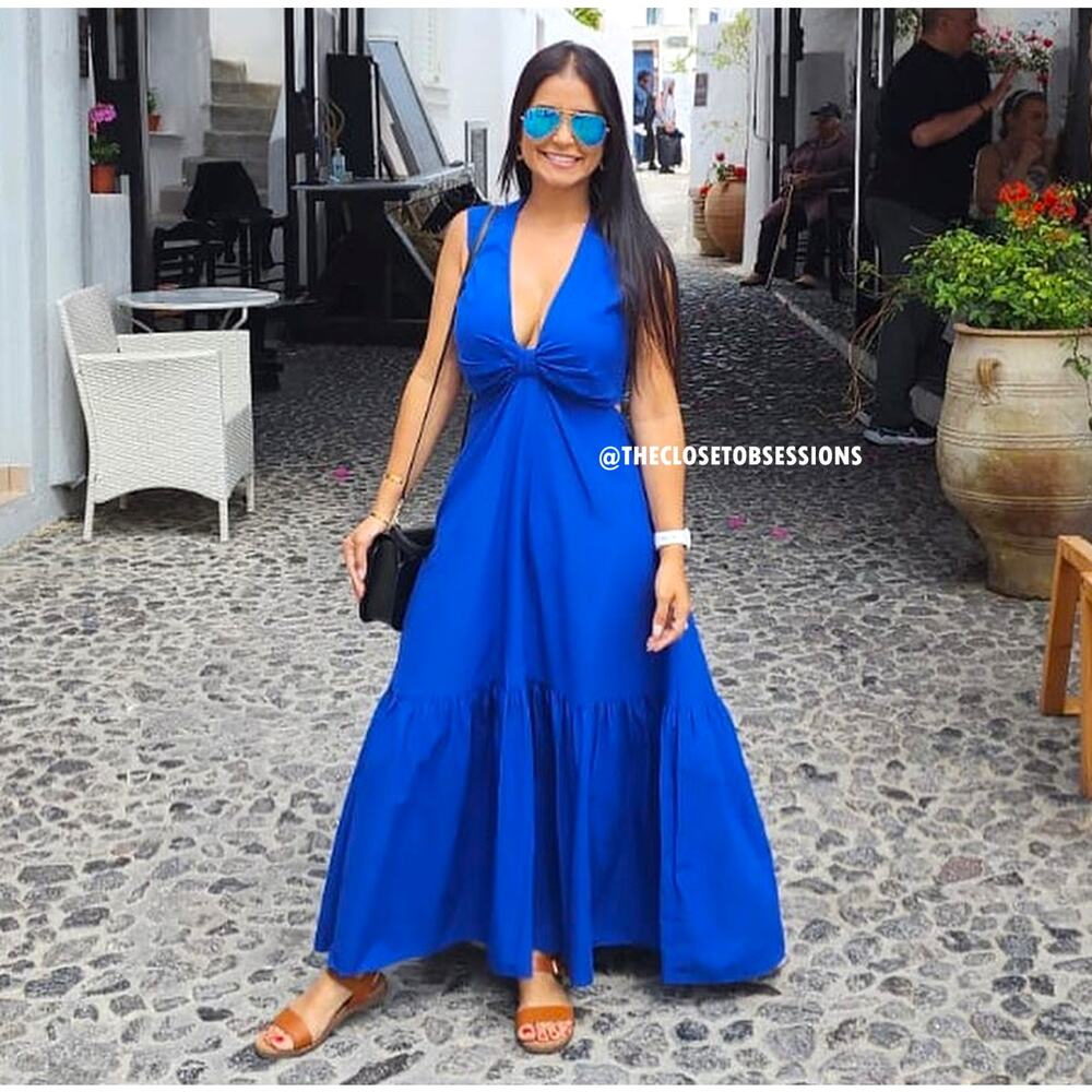 Mango NWT Royal Blue Cotton Twist Front Maxi Dress 4 6 8 10 - Picture 13 of 16